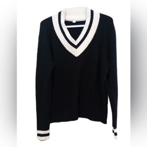 Men's Black and White V-Neck Sweater